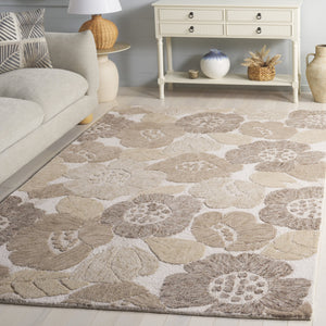 Safavieh Jardin Hand-Tufted Round Rug Grey Ivory — Wool-Cotton Blend, Low Pile Floral Motif For Living Spaces 6'-0" x 6'-0" JAR467F-6R