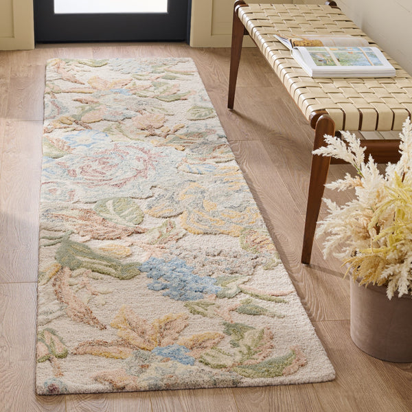 Safavieh Jardin Hand-Tufted Beige & Blue Floral Rug — Wool-Cotton Blend, Durable Low Pile, Timeless Elegance 5'-0" x 8'-0" JAR468B-5
