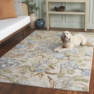 Safavieh Jardin Hand-Tufted Beige & Blue Floral Rug — Wool-Cotton Blend, Durable Low Pile, Timeless Elegance 5'-0" x 8'-0" JAR468B-5