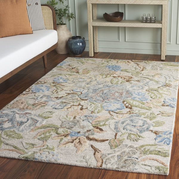 Safavieh Jardin Hand-Tufted Beige & Blue Floral Rug — Wool-Cotton Blend, Durable Low Pile, Timeless Elegance 5'-0" x 8'-0" JAR468B-5