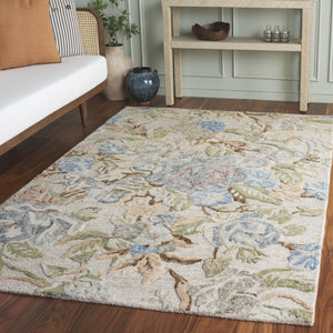 Safavieh Jardin Hand-Tufted Beige And Blue Square Rug, Low Profile Wool-Cotton Blend For Cozy Rooms 6'-0" x 6'-0" JAR468B-6SQ
