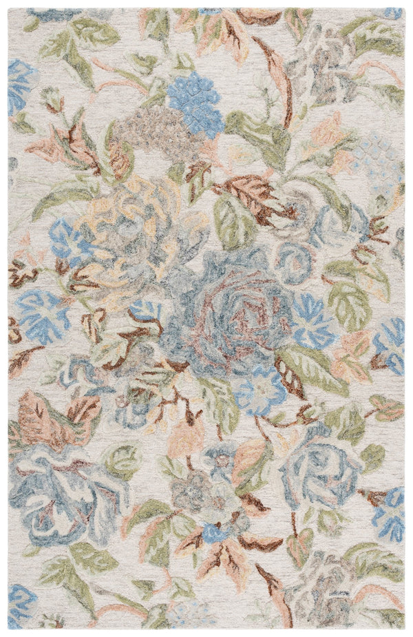 Safavieh Jardin Hand-Tufted Beige And Blue Square Rug, Low Profile Wool-Cotton Blend For Cozy Rooms 6'-0" x 6'-0" JAR468B-6SQ