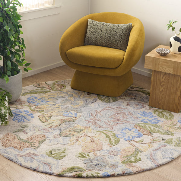 Safavieh Jardin Hand-Tufted Beige & Blue Floral Rug — Wool-Cotton Blend, Durable Low Pile, Timeless Elegance 5'-0" x 8'-0" JAR468B-5