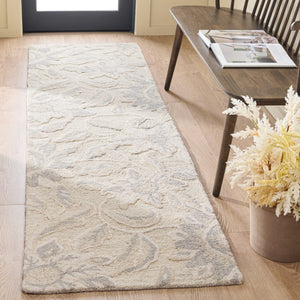 Safavieh Jardin Hand-Tufted Beige And Blue Wool-Cotton Rug, Subtle Floral Rectangular Motif For Living Spaces 3'-0" x 5'-0" JAR469B-3