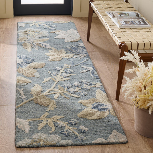 Safavieh Jardin Hand-Tufted Blue Beige Wool-Cotton Rug — Low-Profile Floral Elegance For Living Rooms And Entryways 5'-0" x 8'-0" JAR470M-5