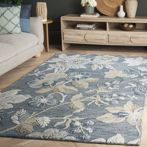 Safavieh Jardin Hand‑Tufted Wool‑Cotton Square Rug In Soothing Blue & Beige Floral Motif, Durable Luxury 6'-0" x 6'-0" JAR470M-6SQ