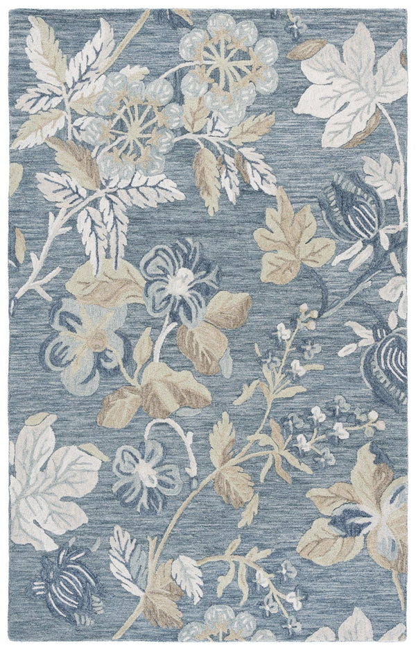 Safavieh Jardin Hand‑Tufted Wool‑Cotton Square Rug In Soothing Blue & Beige Floral Motif, Durable Luxury 6'-0" x 6'-0" JAR470M-6SQ