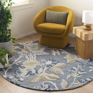 Safavieh Jardin Hand-Tufted Blue Beige Wool-Cotton Rug — Low-Profile Floral Elegance For Living Rooms And Entryways 5'-0" x 8'-0" JAR470M-5