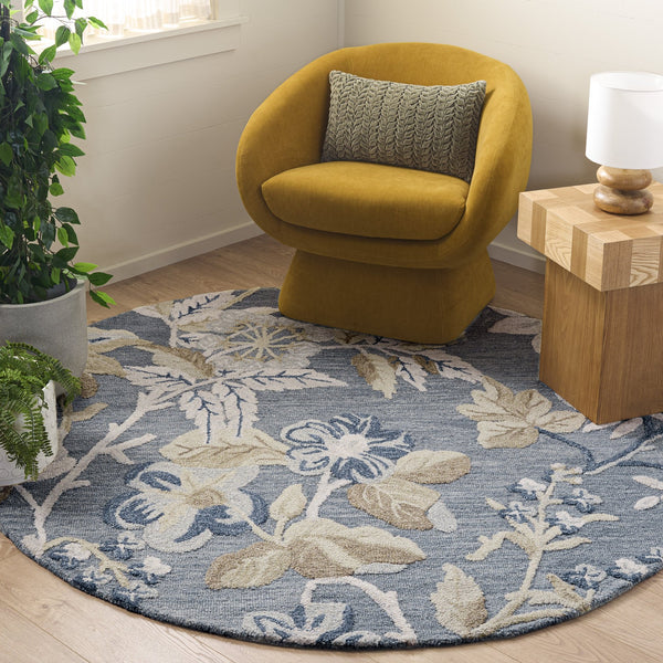 Safavieh Jardin Hand-Tufted Blue Beige Wool-Cotton Rug — Low-Profile Floral Elegance For Living Rooms And Entryways 5'-0" x 8'-0" JAR470M-5