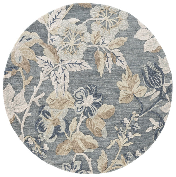 Safavieh Jardin Hand‑Tufted Wool‑Cotton Square Rug In Soothing Blue & Beige Floral Motif, Durable Luxury 6'-0" x 6'-0" JAR470M-6SQ