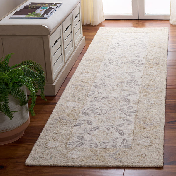 Safavieh Jardin Hand-Tufted Ivory Grey Area Rug — Wool-Cotton Blend, Low-Profile Floral Motif For Living Rooms 6'-0" x 6'-0" JAR471F-6SQ