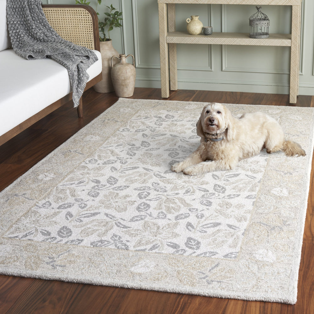 Safavieh Jardin Hand-Tufted Ivory Grey Wool-Cotton Rug — Low-Profile, Artisanal Neutral Area Accent For Home 4'-0" x 6'-0" JAR471F-4