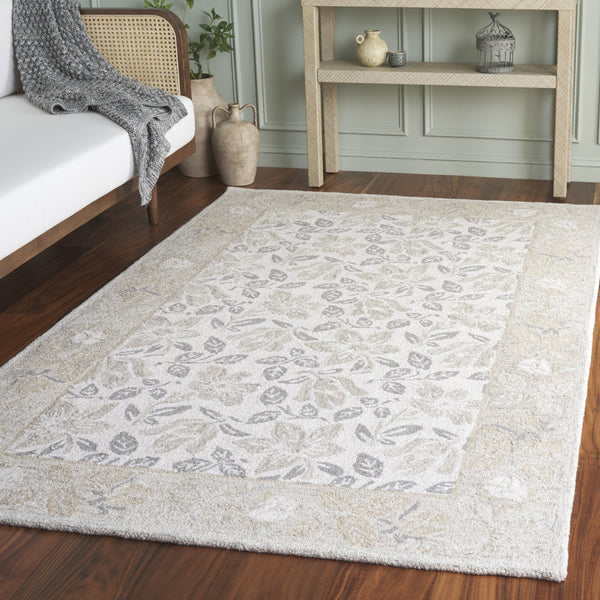 Safavieh Jardin Hand-Tufted Ivory Grey Round Rug — Wool-Cotton Floral Motif, Low-Profile Plush, Timeless Elegance 6'-0" x 6'-0" JAR471F-6R