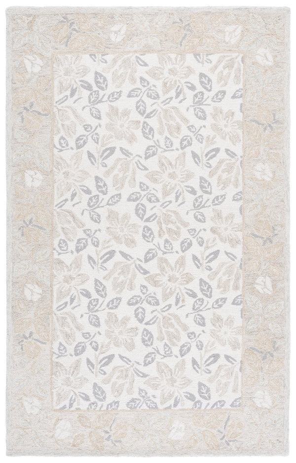 Safavieh Jardin Hand-Tufted Ivory Grey Area Rug — Wool-Cotton Blend, Low Plush Pile, Elegant Floral Motif 3'-0" x 5'-0" JAR471F-3