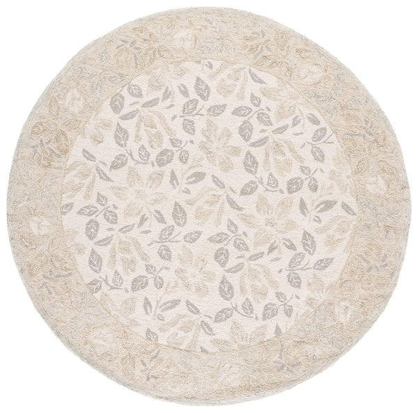 Safavieh Jardin Hand-Tufted Ivory Grey Area Rug — Wool-Cotton Blend, Low-Profile Floral Motif For Living Rooms 6'-0" x 6'-0" JAR471F-6SQ
