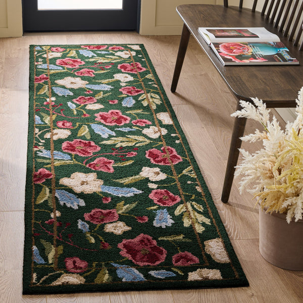 Safavieh Jardin Hand-Tufted Green And Red Floral Area Rug, Low-Profile 3/8" Pile, Durable Soft Fiber Blend 5'-0" x 8'-0" JAR472Y-5