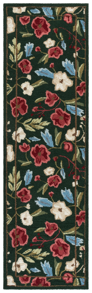 Safavieh Jardin Hand-Tufted Green And Red Floral Runner — Artisanal 80% Polyester 20% Cotton Low-Profile Rug 2'-3" x 8'-0" JAR472Y-28