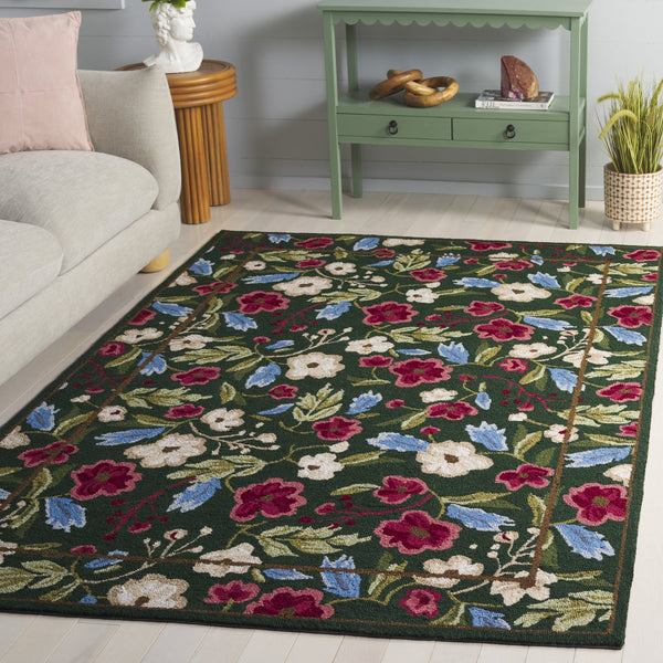 Safavieh Jardin Hand-Tufted Green And Red Floral Area Rug, Low-Profile 3/8" Pile, Durable Soft Fiber Blend 5'-0" x 8'-0" JAR472Y-5
