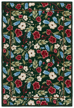 Safavieh Jardin Hand-Tufted Green And Red Floral Area Rug, Low-Profile 3/8" Pile, Durable Soft Fiber Blend 5'-0" x 8'-0" JAR472Y-5