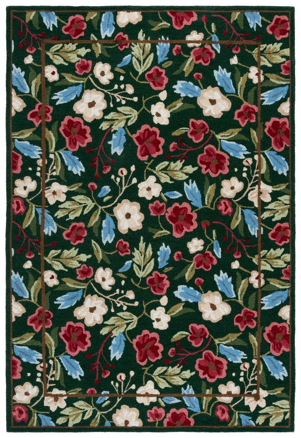 Safavieh Jardin Hand-Tufted Green And Red Floral Area Rug, Low-Profile 3/8" Pile, Durable Soft Fiber Blend 5'-0" x 8'-0" JAR472Y-5