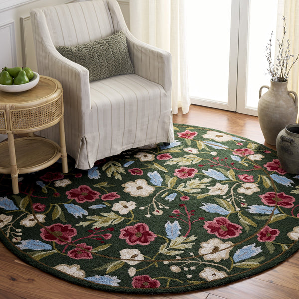 Safavieh Jardin Hand-Tufted Green And Red Floral Area Rug, Low-Profile 3/8" Pile, Durable Soft Fiber Blend 5'-0" x 8'-0" JAR472Y-5
