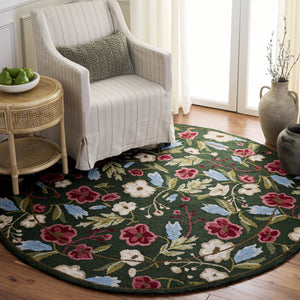 Safavieh Jardin Hand-Tufted Round Area Rug In Green And Red — Low-Profile, Durable India-Made Texture And Style 6'-0" x 6'-0" JAR472Y-6R
