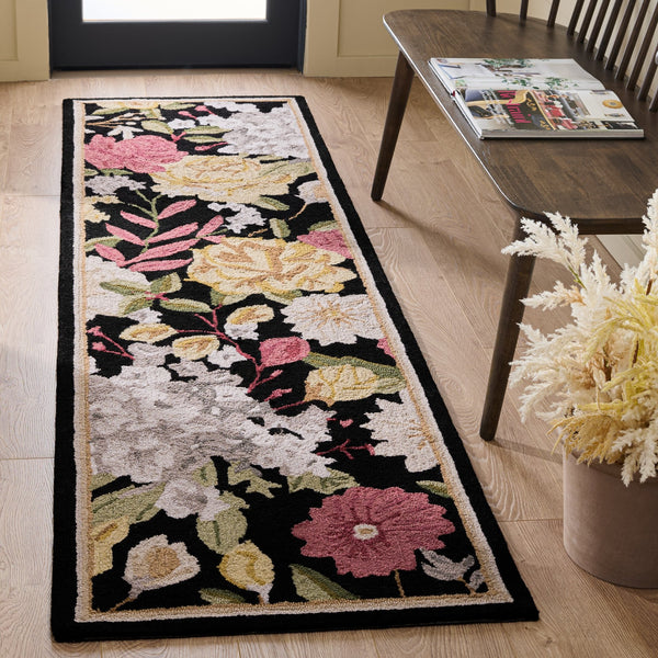 Safavieh Jardin Hand-Tufted Black & Red Runner Rug — Plush Low-Profile Floral Design, Durable Stain-Resistant Fabric Crafted In India 2'-3" x 8'-0" JAR473Z-28