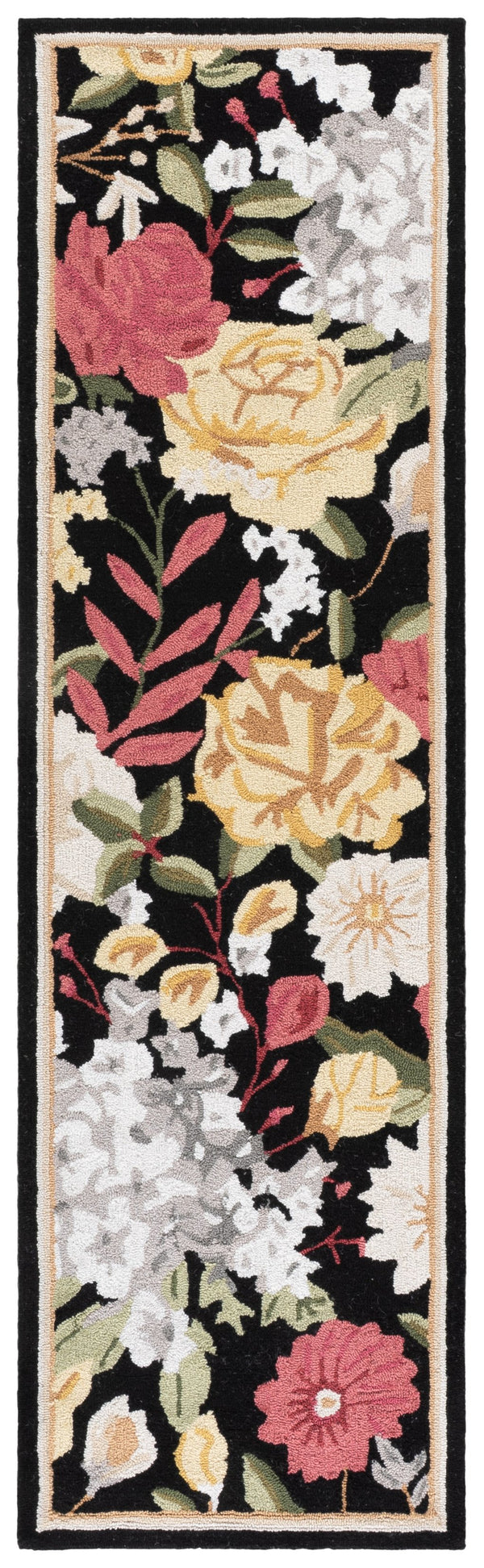 Safavieh Jardin Hand-Tufted Black & Red Floral Rug, Low-Profile 3/8" Pile, Durable Polyester-Cotton Blend 4'-0" x 6'-0" JAR473Z-4