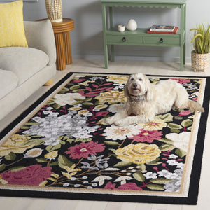 Safavieh Jardin Hand-Tufted Black & Red Floral Rug, Low-Profile 3/8" Pile, Durable Polyester-Cotton Blend 4'-0" x 6'-0" JAR473Z-4
