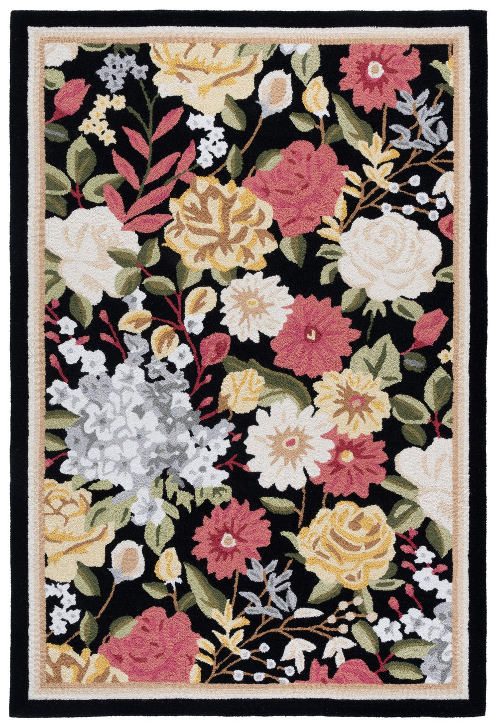 Safavieh Jardin Hand-Tufted Black And Red Floral Rug - Low Pile, Soft Polyester-Cotton Blend, Indian Craftsmanship 8'-0" x 10'-0" JAR473Z-8