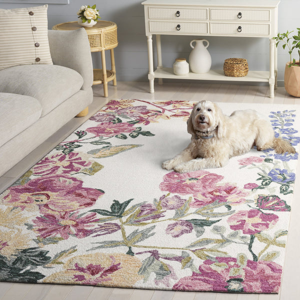 Safavieh Jardin Hand-Tufted Ivory Pink Floral Rug 8X10 | Wool-Cotton Blend, Low-Profile 3/8" Pile, Artisan Craftsmanship 8'-0" x 10'-0" JAR475A-8