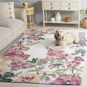 Safavieh Jardin Hand-Tufted Ivory Pink Floral Rug — Soft Wool-Cotton Blend, Low-Profile Elegance For Home 6'-0" x 6'-0" JAR475A-6SQ
