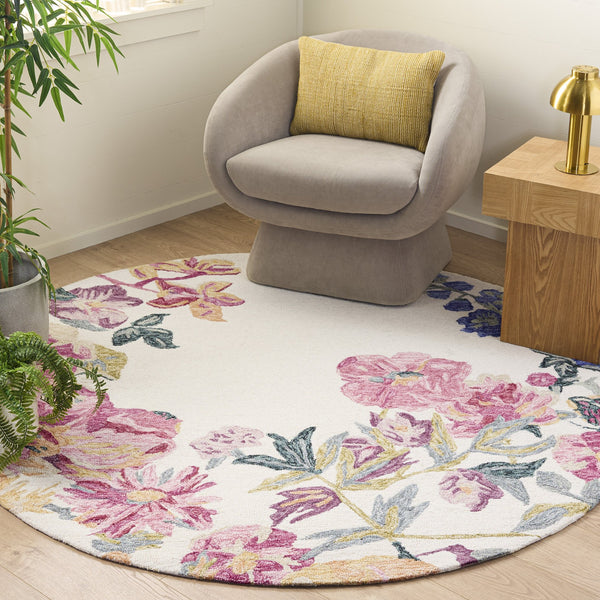 Safavieh Jardin Hand-Tufted Ivory And Pink Floral Rug — Wool-Cotton Blend, Low Profile, Durable Elegance 6'-0" x 9'-0" JAR475A-6