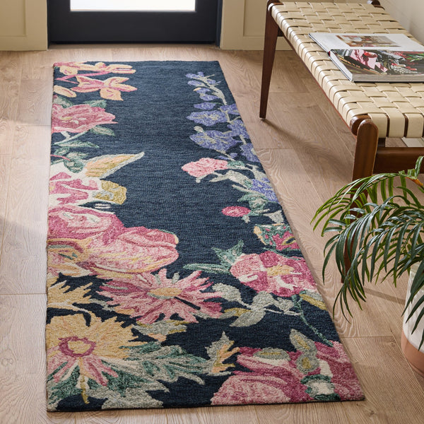 Safavieh Jardin Hand‑Tufted Floral Wool-Cotton Rug In Navy & Pink — Plush, Durable Artisan Design For Living Spaces 6'-0" x 9'-0" JAR475N-6
