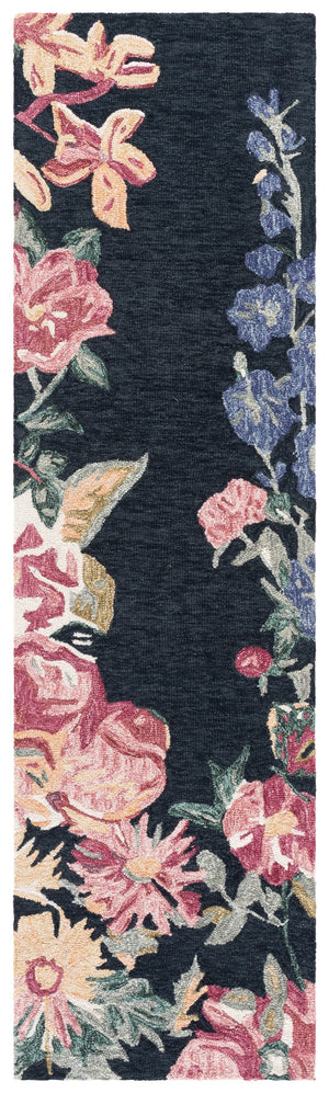 Safavieh Jardin Hand-Tufted Navy And Pink Floral Rug — Wool-Cotton Low Pile, Artisan-Made Sophisticated Accent 6'-0" x 6'-0" JAR475N-6SQ