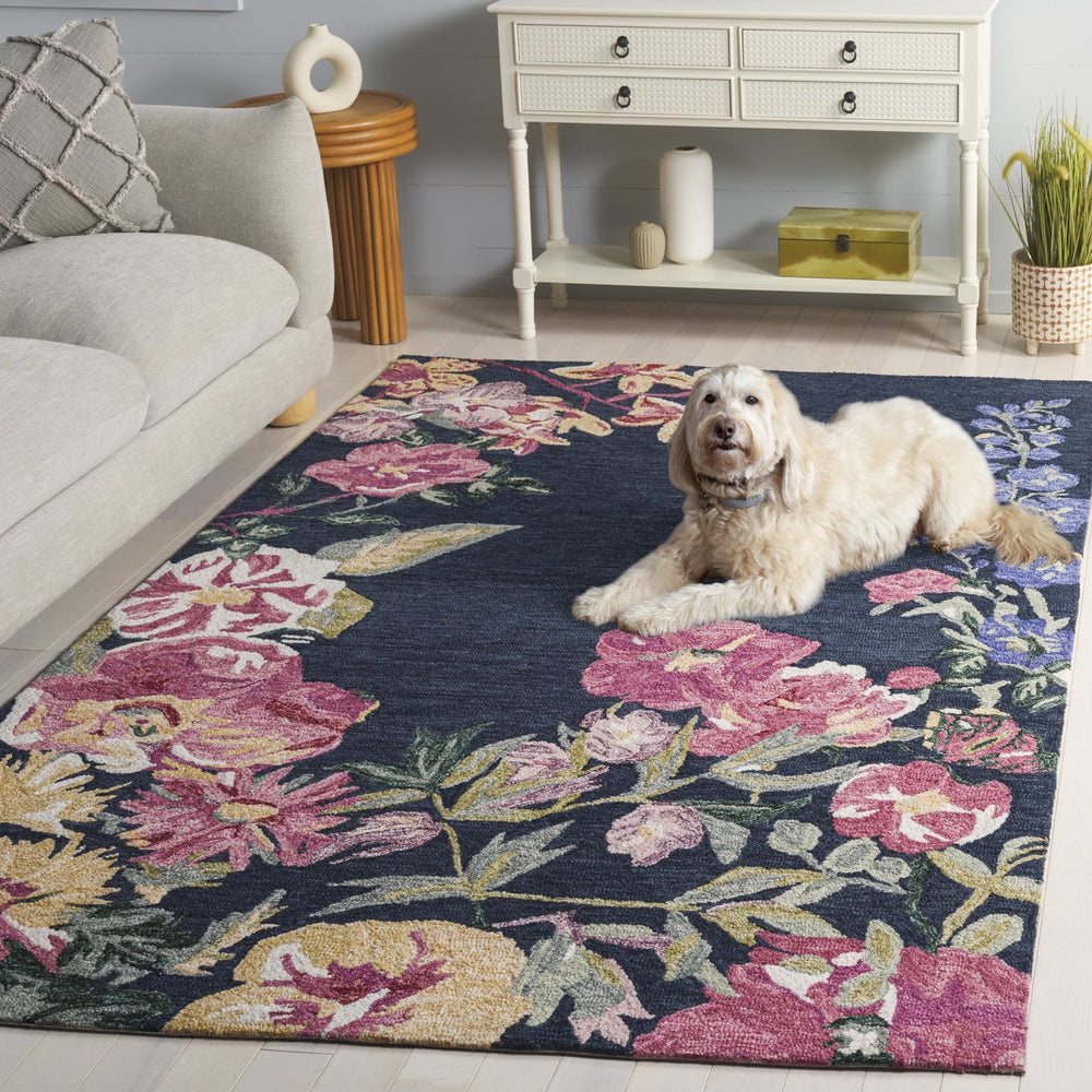 Safavieh Jardin Elegant Floral Hand-tufted Area Rug For Home Decor - Comfort And Sophistication Combined Navy ,Pink 80% Wool,20% Cotton Jar475n-5