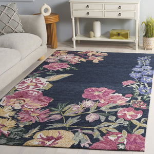 Safavieh Jardin Hand‑Tufted Navy And Pink Floral Rug — Wool‑Cotton Blend, Soft 3/8" Pile, Artisanal Charm 8'-0" x 10'-0" JAR475N-8