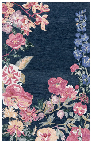 Safavieh Jardin Hand‑Tufted Floral Wool-Cotton Rug In Navy & Pink — Plush, Durable Artisan Design For Living Spaces 6'-0" x 9'-0" JAR475N-6
