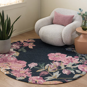 Safavieh Jardin Hand‑Tufted Floral Wool-Cotton Rug In Navy & Pink — Plush, Durable Artisan Design For Living Spaces 6'-0" x 9'-0" JAR475N-6
