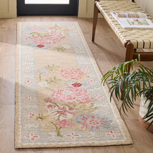 Safavieh Jardin Hand‑Tufted Beige Pink Floral Rug — Wool‑Cotton Blend, Low Pile, Elegant Timeless Texture 6'-0" x 6'-0" JAR476B-6SQ