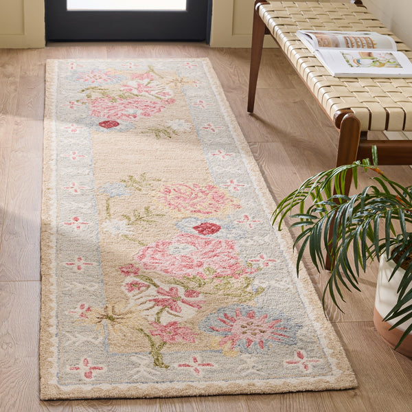 Safavieh Jardin Hand‑Tufted Beige Pink Floral Rug — Wool‑Cotton Blend, Low Pile, Elegant Timeless Texture 6'-0" x 6'-0" JAR476B-6SQ