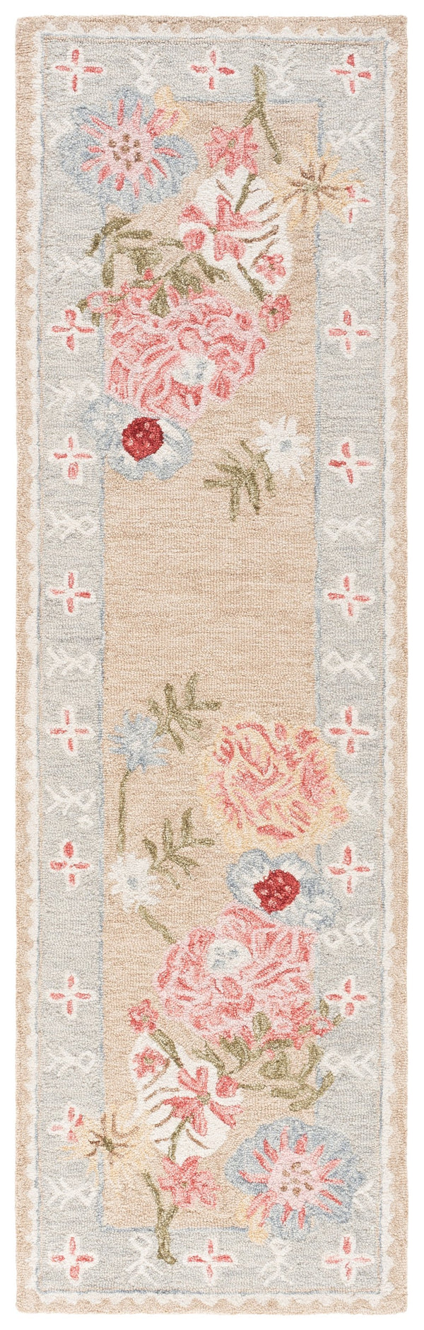 Safavieh Jardin Hand‑Tufted Beige Pink Floral Rug — Wool‑Cotton Blend, Low Pile, Elegant Timeless Texture 6'-0" x 6'-0" JAR476B-6SQ