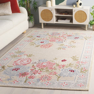 Safavieh Jardin Hand‑Tufted Beige Pink Floral Rug — Wool‑Cotton Blend, Low Pile, Elegant Timeless Texture 6'-0" x 6'-0" JAR476B-6SQ