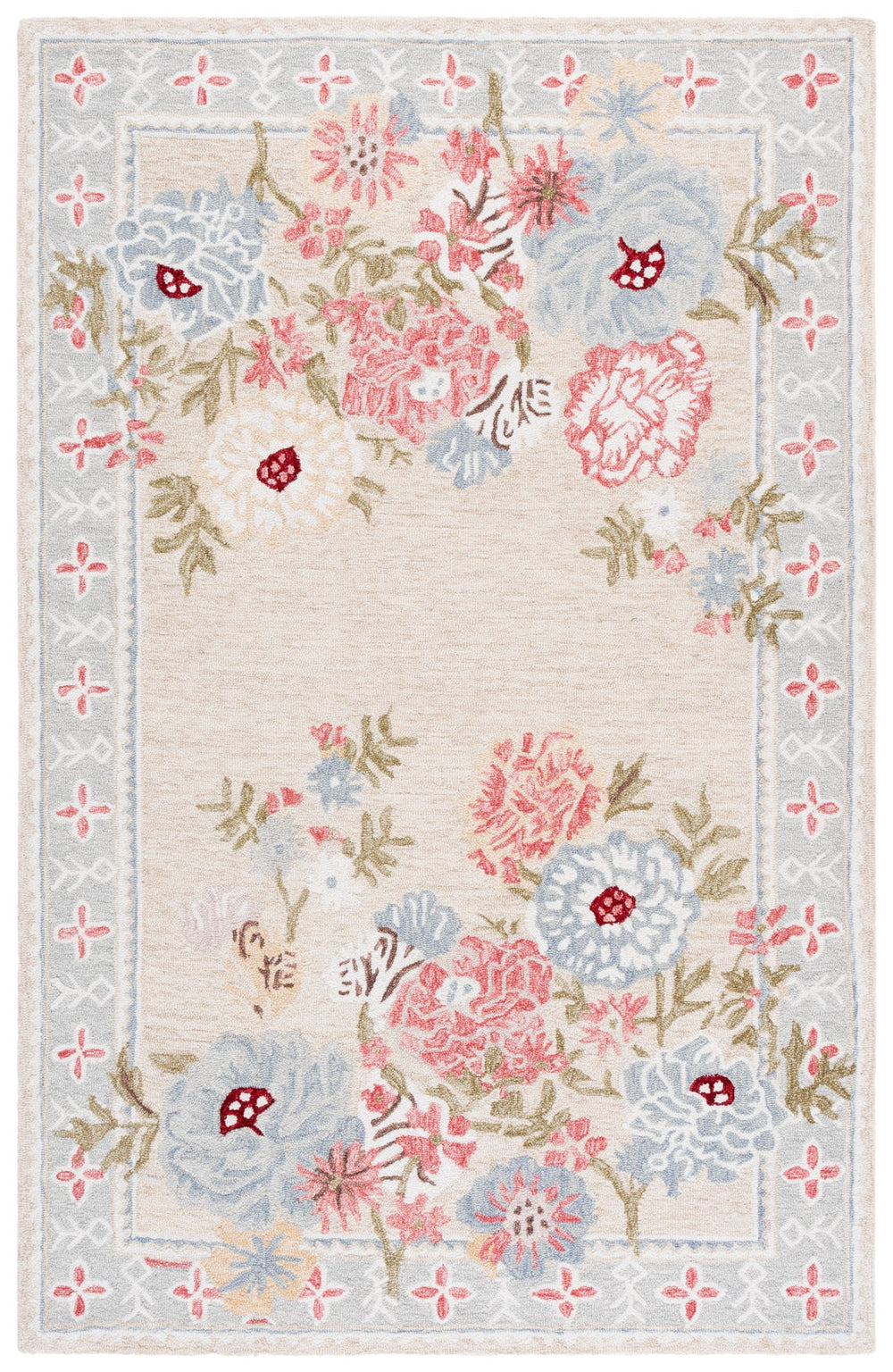 Safavieh Jardin Hand-Tufted Beige Pink Floral Rug — Wool-Cotton Blend, Timeless Charm For Living Spaces 4'-0" x 6'-0" JAR476B-4