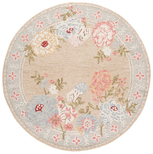 Safavieh Jardin Hand‑Tufted Beige Pink Floral Rug — Wool‑Cotton Blend, Low Pile, Elegant Timeless Texture 6'-0" x 6'-0" JAR476B-6SQ