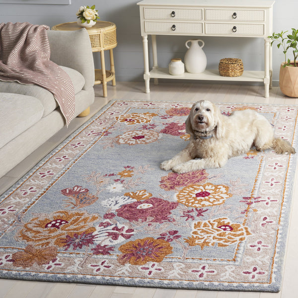 Safavieh Jardin Hand-Tufted Grey And Rust Floral Rug — Wool-Cotton Blend, Timeless Artisanal Texture For Home Decor 4'-0" x 6'-0" JAR476F-4