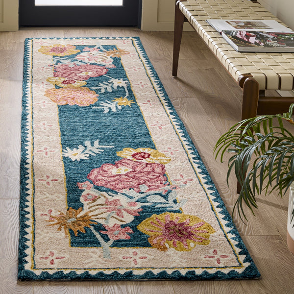 Safavieh Jardin Hand-Tufted Wool-Cotton Round Rug In Dark Green And Pink — Country Floral, Cozy Durable Feel 6'-0" x 6'-0" JAR476Y-6R