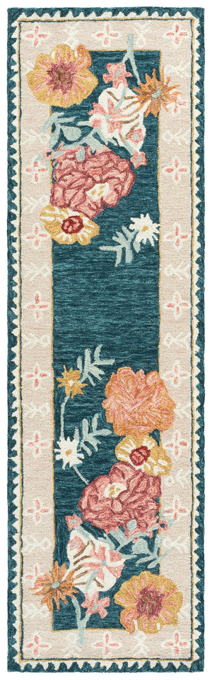 Safavieh Jardin Hand-Tufted Floral Area Rug In Dark Green & Pink — Wool-Cotton Blend, Low-Profile Elegance 6'-0" x 6'-0" JAR476Y-6SQ