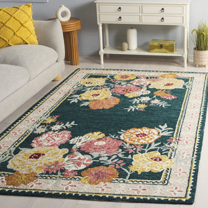 Safavieh Jardin Hand-Tufted Wool-Cotton Round Rug In Dark Green And Pink — Country Floral, Cozy Durable Feel 6'-0" x 6'-0" JAR476Y-6R