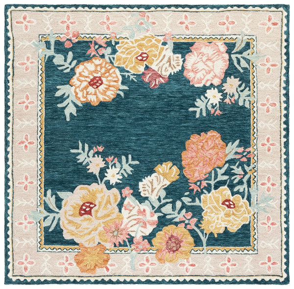 Safavieh Jardin Hand-Tufted Dark Green Runner With Pink Floral Motif, Wool-Cotton Blend, Low-Profile Elegance 2'-3" x 8'-0" JAR476Y-28